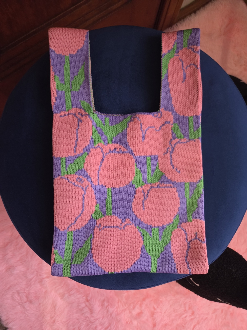 Source Unknown Pink and Purple Floral Knit Tote